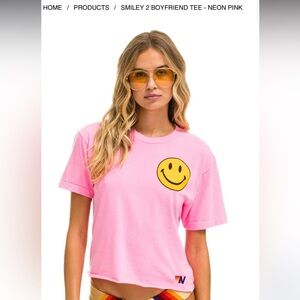 Aviator Nation Women’s Neon Pink Smiley 2 Boyfriend Tee size XS